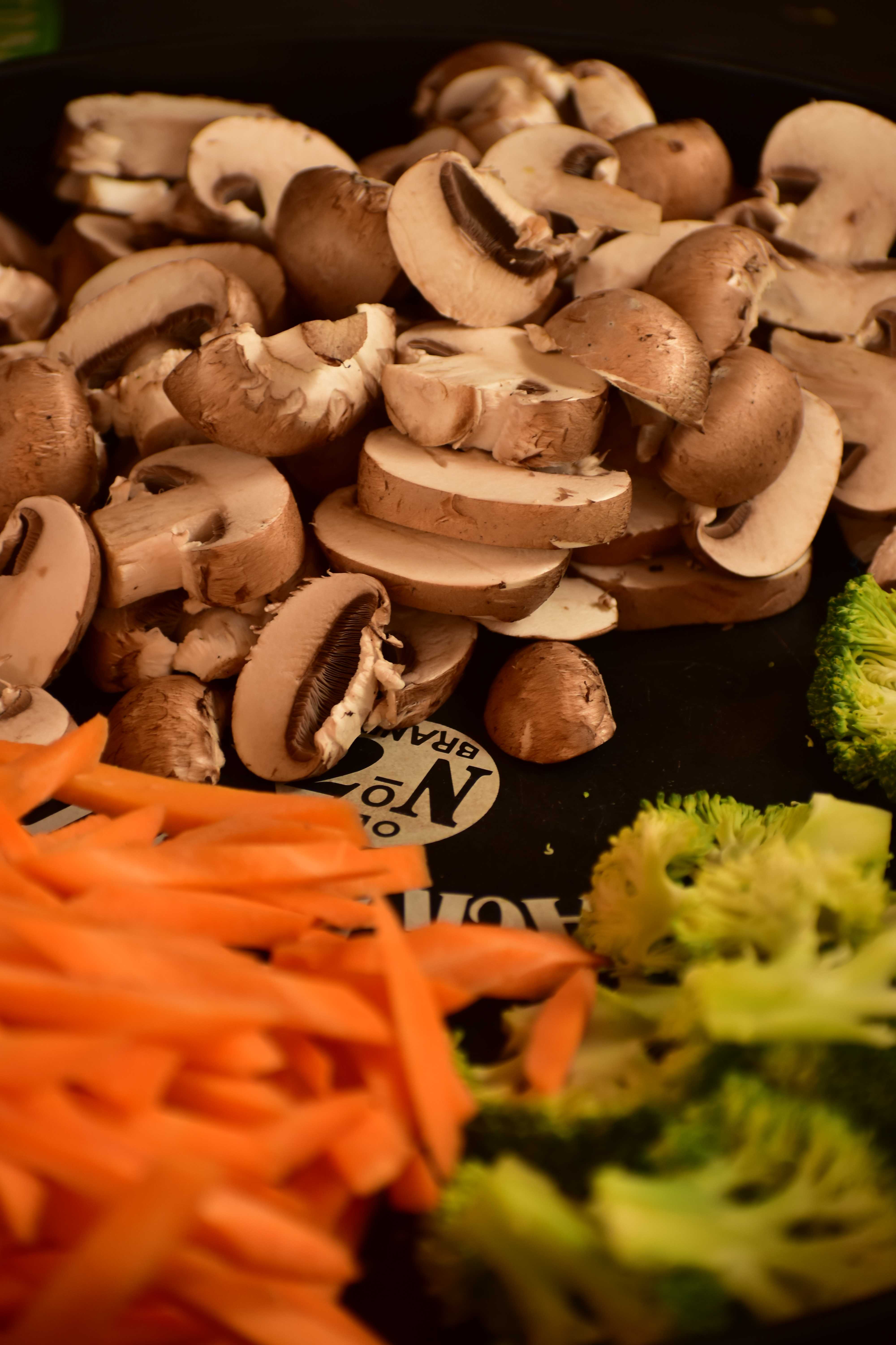 Fresh sliced mushrooms and vegetables